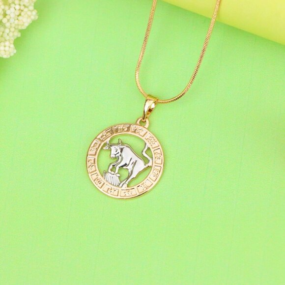 "Rose Gold Taurus Zodiac Pendant with Bull Motif and Symbol Ring, XPPT1446 - Picture 2 of 12